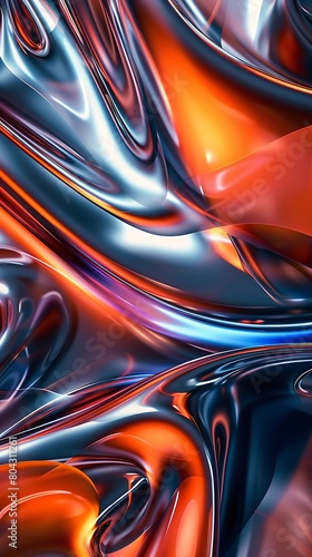 Reflective Silk Wallpaper: Vibrant Orange and Blue, Futuristic Waves, Soft Color Shifting © Muhammad