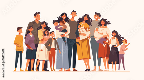 Happy family people with baby kid set. Cartoon fami photo