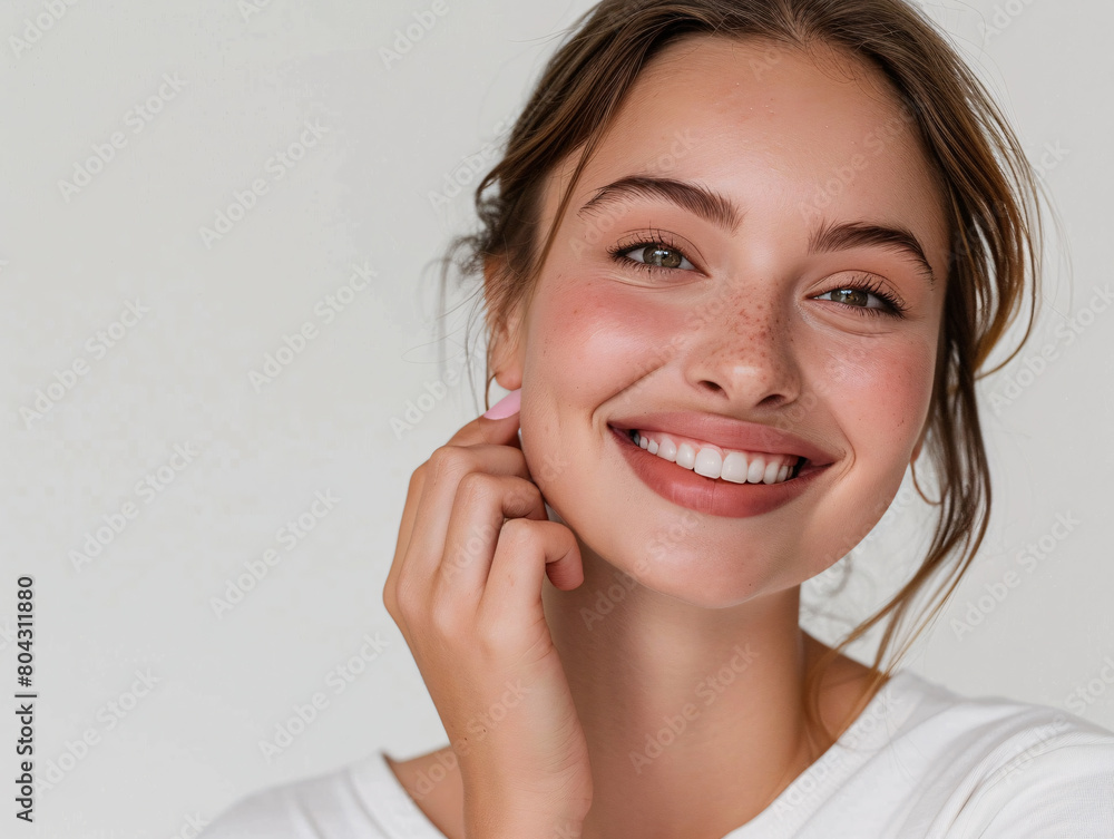 woman in close-up portrait, radiating beauty and glamour with her expressive eyes	
