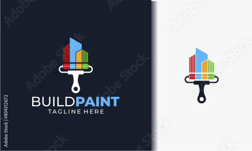 Illustration vector graphic of colored work painting the walls of an apartment building
