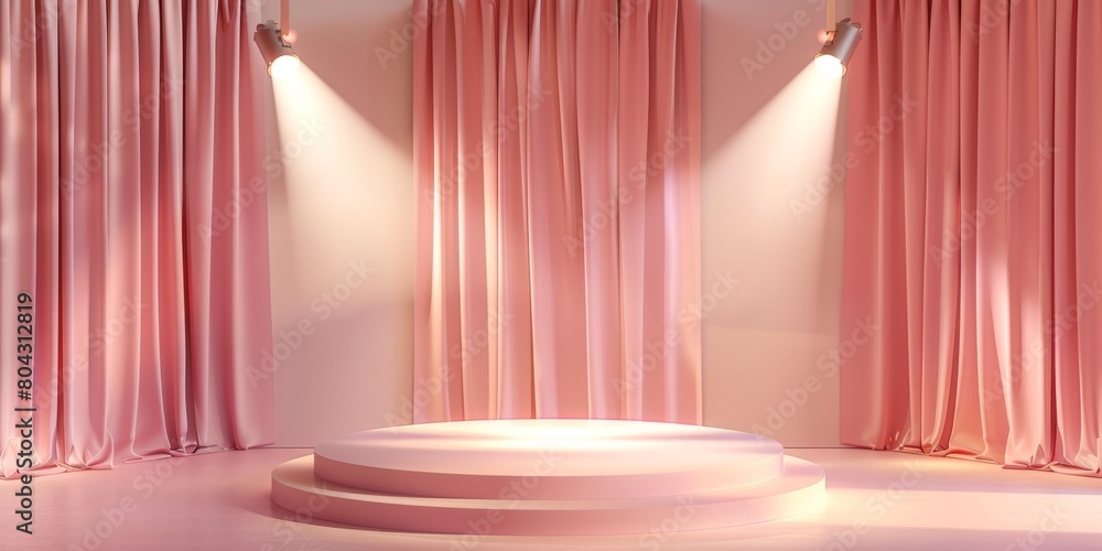 Pink Stage With Curtains and White Podium