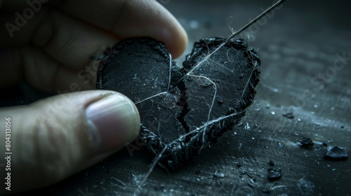 Hand trying to mend a broken heart by sewing, Broken heart, hand with needle, Recovery, Divorce, Mend, Ideas, Mental health, Abstract, Grab, Needle, Haberdashery, Love, Feeling, Help, Dating, Twine photo