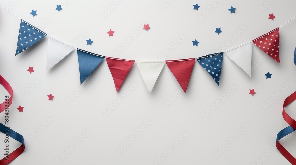 Obraz premium Red, white and blue American flag bunting for festive 4th of July decoration