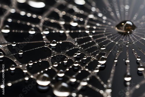 Macro Photo of Spider Web on Rainy Day with Glistening Water Drops © Studio_art
