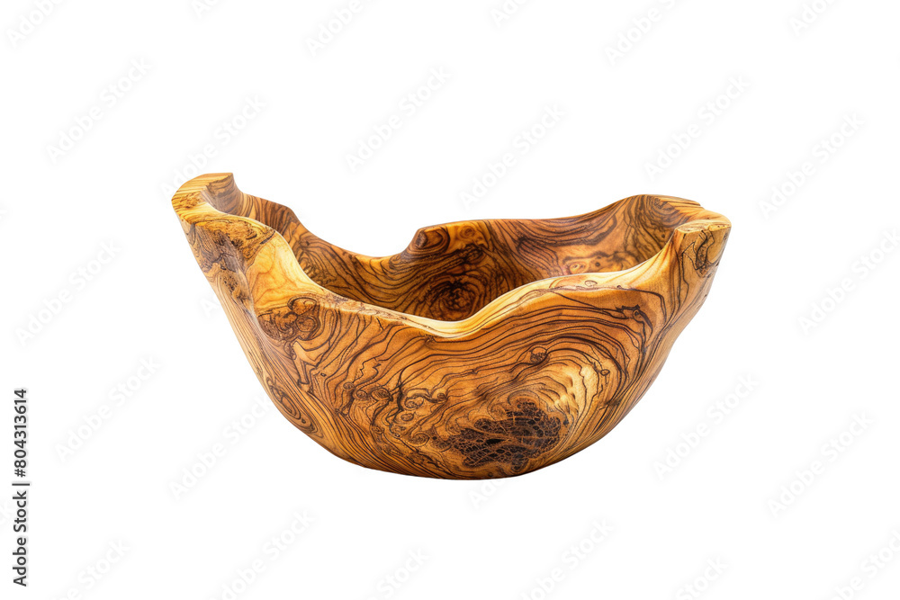 Fototapeta premium Hand Carved olive wooden bowl Isolated on transparent background