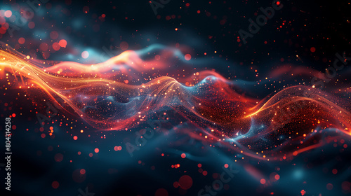 An abstract digital landscape created with vibrant waves of neon light.