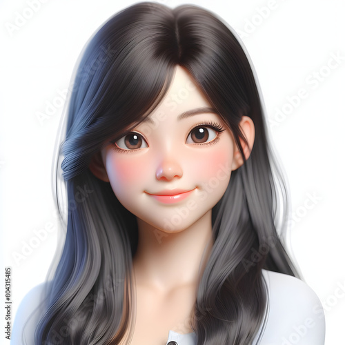 Happy Asian cartoon character girl, young woman portrait, female, happy mood, feeling expression concept, beautiful eyes, 3d style, isolated on a white background