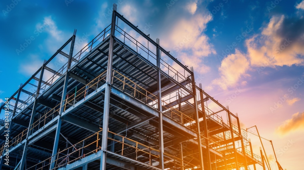 Building Under Renovation With Scaffolding Against Blue Sky Building Under Renovation With Scaffolding Against Blue Sky