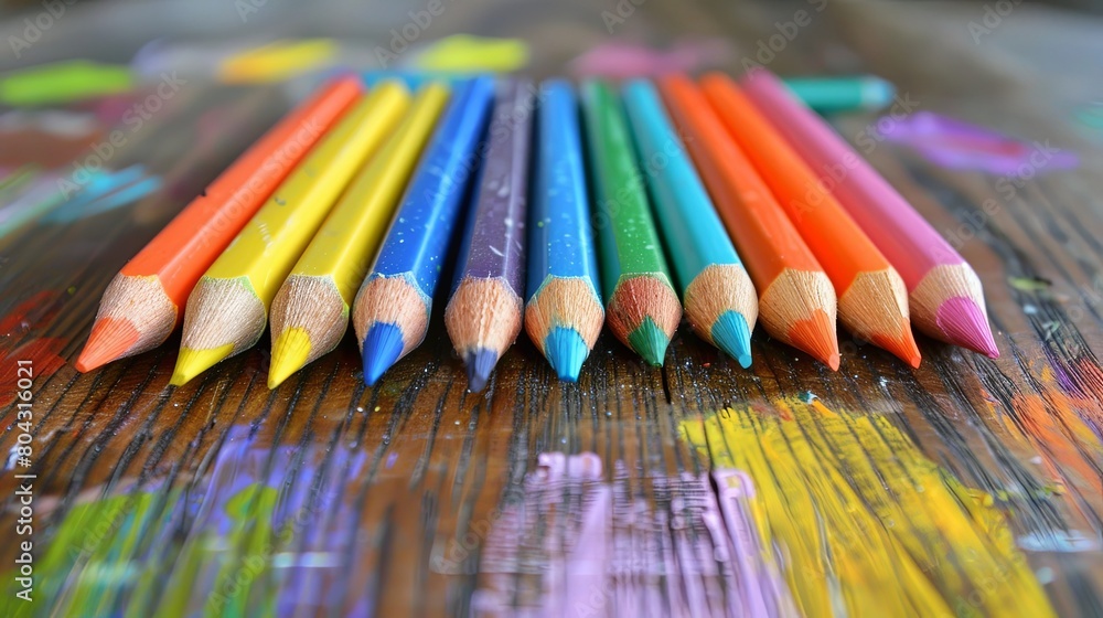 Artistic Array of Sharpened Colorful Wooden Pencils Close-Up Artistic Array of Sharpened Colorful Wooden Pencils Close-Up