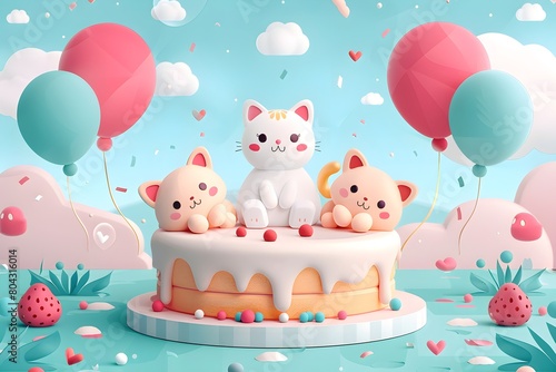 Fondo de pantalla de feliz cumpleaños con lindos gatos. Feliz cumple. Felicidades en tu cumpleaños.