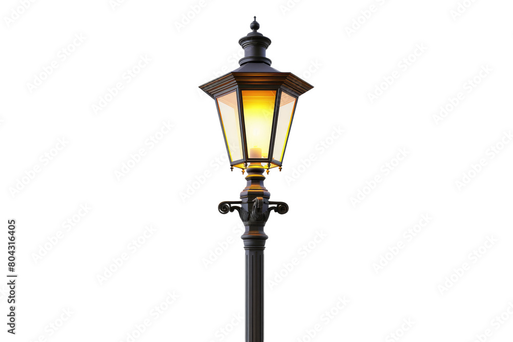 Illuminated lamp post Isolated on transparent background
