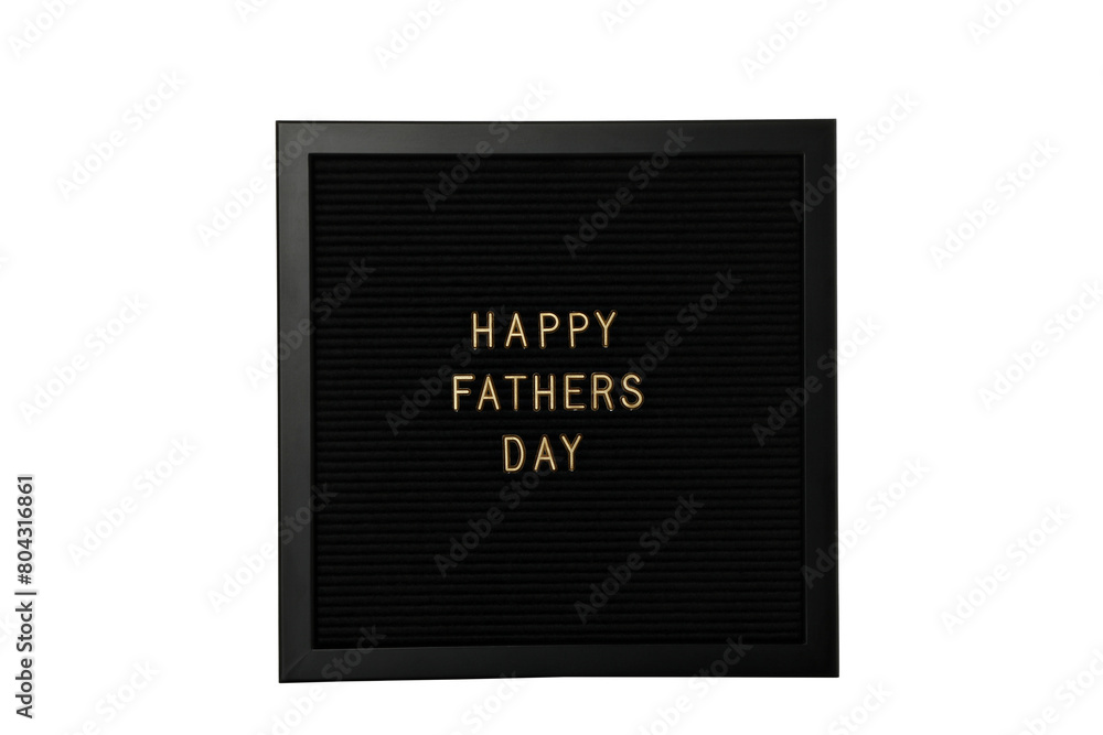 PNG, Happy Father's Day lettering on black chalkboard, isolated on white background.