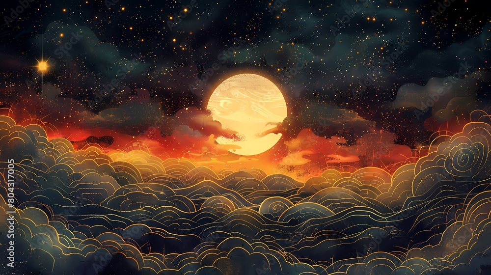 Obraz premium heaven cloud and sunset illustration poster background