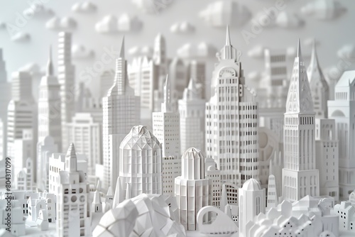 Intricate paper cityscape with layered architectural details.