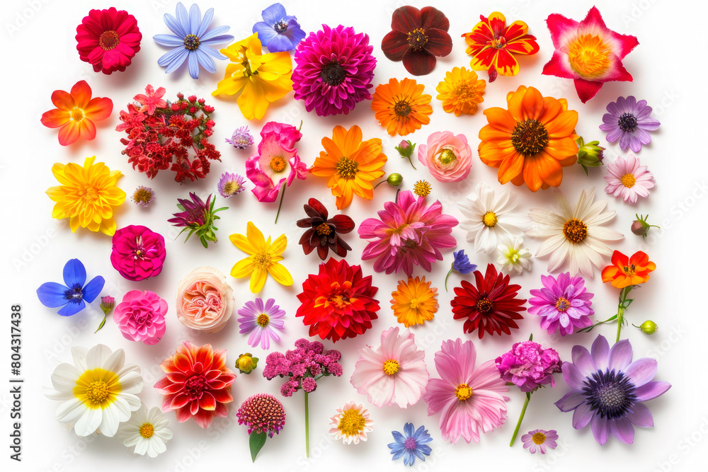 collection set of various colorful Flowers isolated on White Background. Top view collection set of various colorful Flowers isolated on White Background. Top view