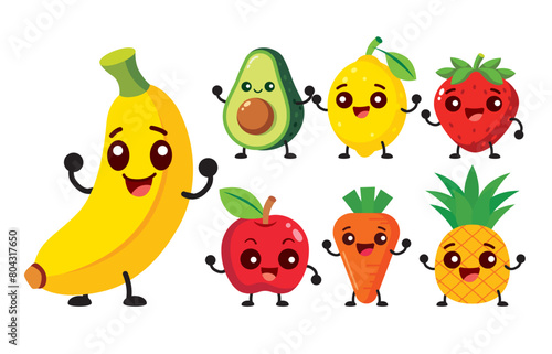 cute cartoon vegetables and fruit character set