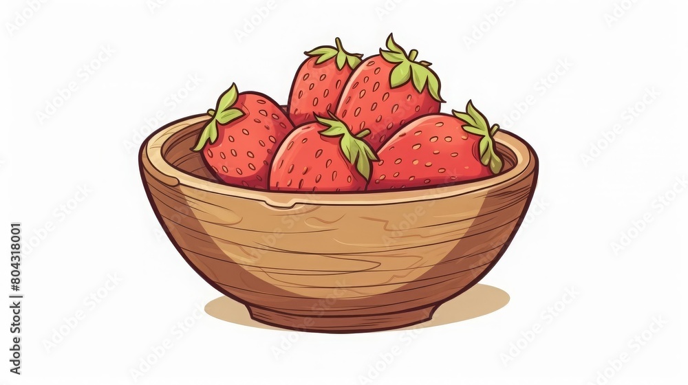 juicy red strawberries in a wooden bowl