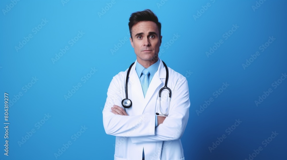 Male Doctor in White Coat and Stethoscope Male Doctor in White Coat and Stethoscope
