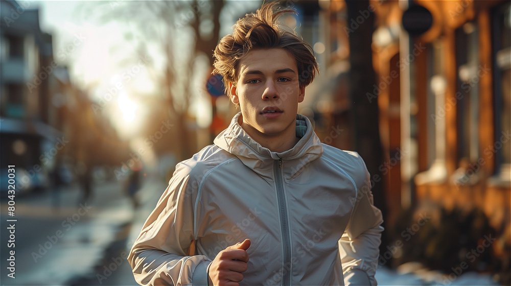 Portrait of handsome young man jogging and looking at the camera Portrait of handsome young man jogging and looking at the camera