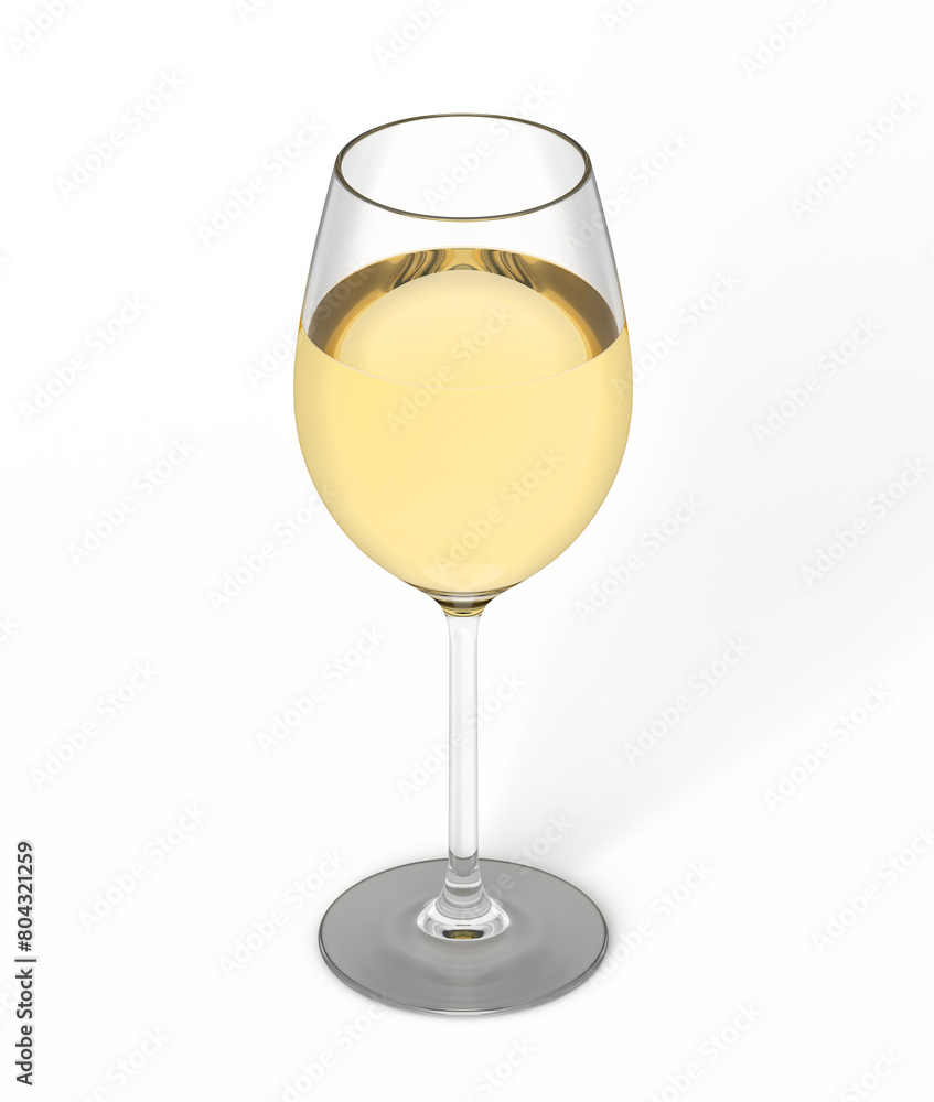 Half-filled glass of white wine on white Half-filled glass of white wine on white