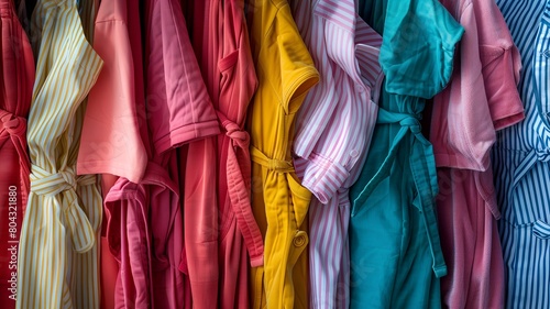 assortment of women's pajamas. A woman's colorful pajamas in a close-up, an ideal backdrop for a home clothing store, with plenty of room for text. © Елена Чекман