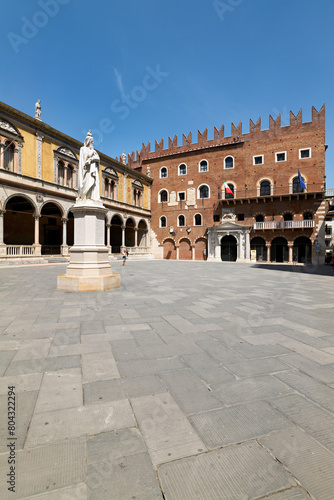 Verona Veneto Italy. Piazza dei Signori with the monument to Dante