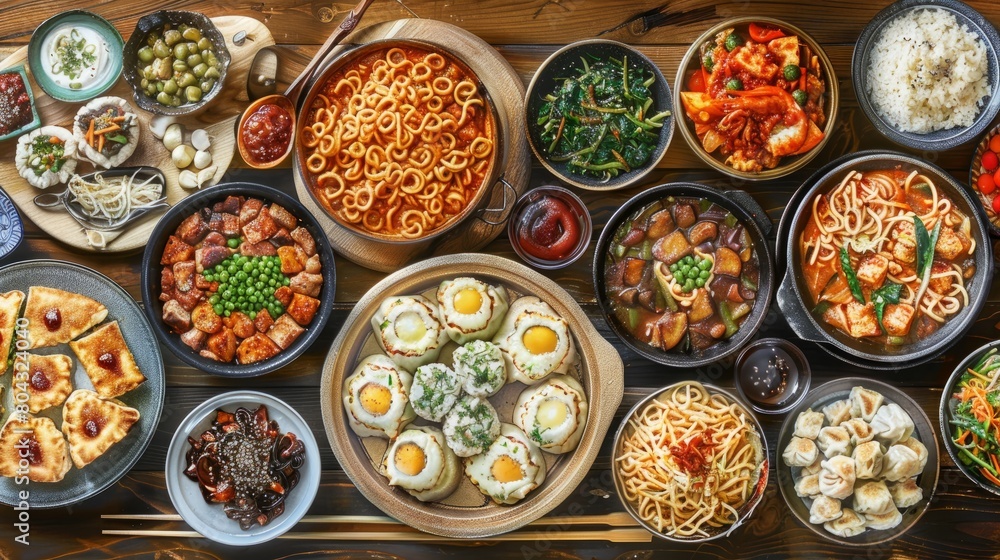 A large table of various Chinese dishes. A large table of various Chinese dishes.