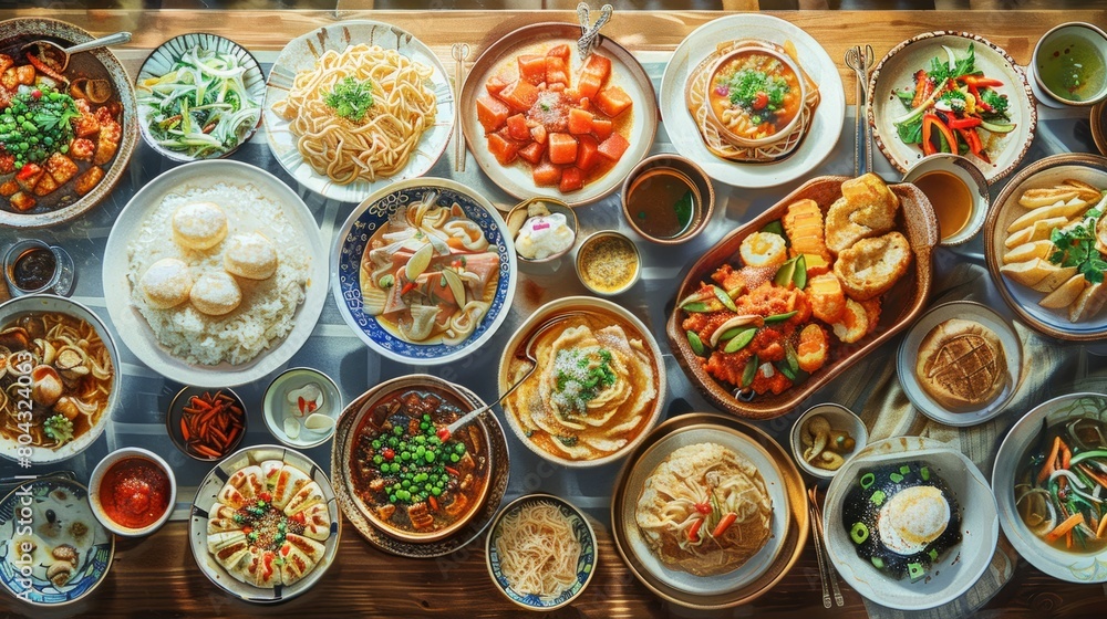 A large table full of delicious food. A large table full of delicious food.