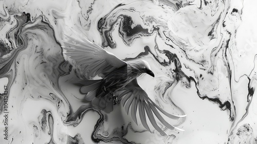 drongo bird flying aritistic marble