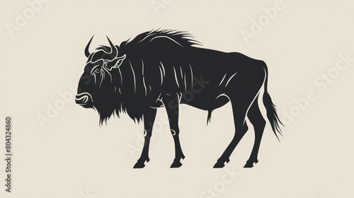 Wildebeest Silhouette. Isolated Vector Animal Template for Logo Company  Icon  Symbol etc