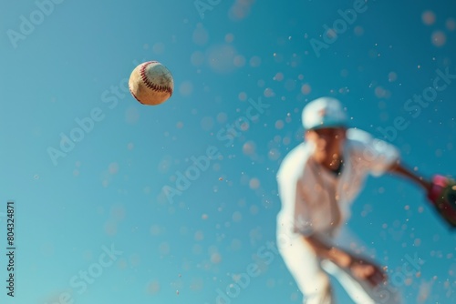 Baseball ball being thrown by pitcher, blurred background, sport, leisure concept.
