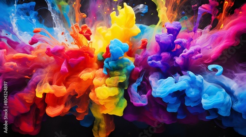 An acrylic ink rainbow in water. Vibrant Color Explosion