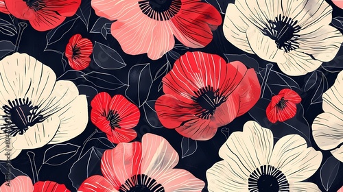 red and pink flowers illustration poster background