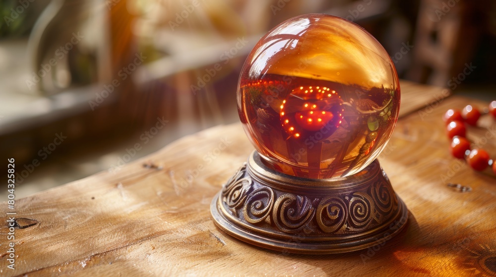 Fortune telling crystal ball on wooden table, psychic reading and future predictions concept Fortune telling crystal ball on wooden table, psychic reading and future predictions concept