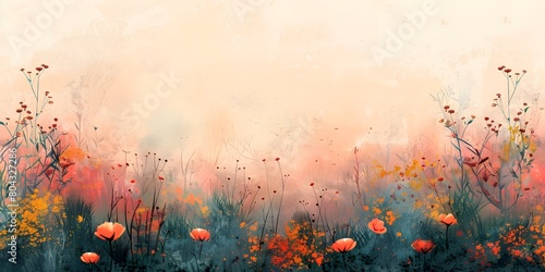Vibrant Meadow of Blooming Flowers in Digital Style with Painted Textures and Brushstrokes © Thares2020