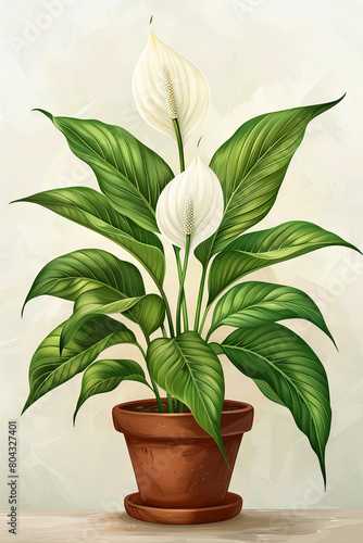 Spathiphyllum  commonly known as spath or peace lilies  green houseplant in the pot   plant lover concept 