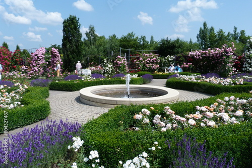 Springbrunnen in der Parkanlage Europa-Rosarium der Rosengarten in Sangerhausen