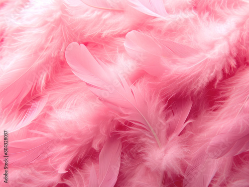 A close-up of fluffy pink feathers on a similar hue background  evoking softness and delicacy  Generative AI. Generative AI