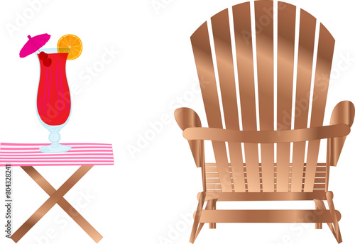 empty Adirondack chair next to a table holding a cocktail clipart 