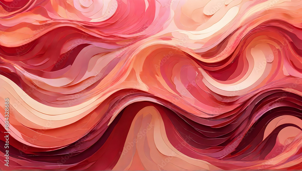 Obraz premium Colorful vibrant artistic textured acrylic art with elegant curvy swirl waves background with red, peach pink and dark pink color