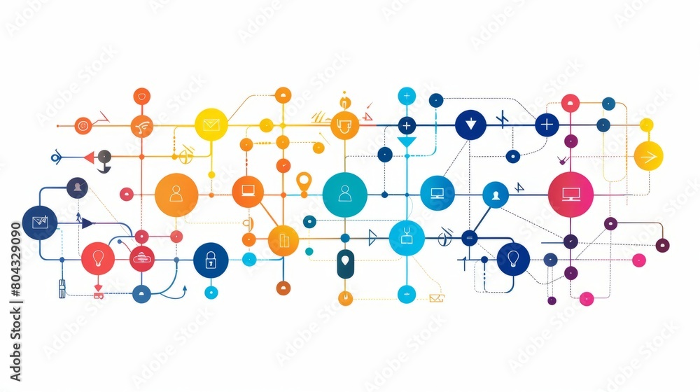 A complex network of interconnected circles and lines representing a digital network. A complex network of interconnected circles and lines representing a digital network.