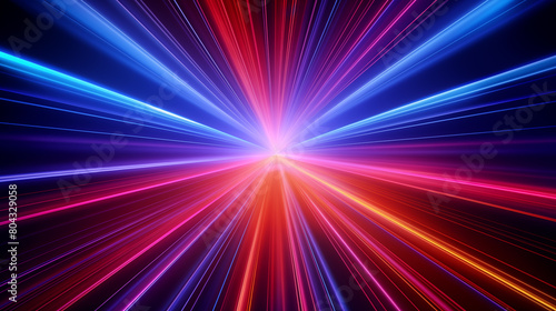 Flash rainbow abstract colorful background design. Multi-colored stripes and lines in perspective and converging into a point. Explosive glowing speed rays effect pattern wallpaper. AI artwork.