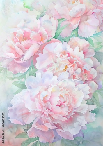 A watercolor painting of pink peonies.