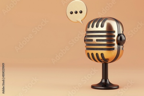 Studio microphone and chat bubble icon, concept of podcast, communication, conversation.