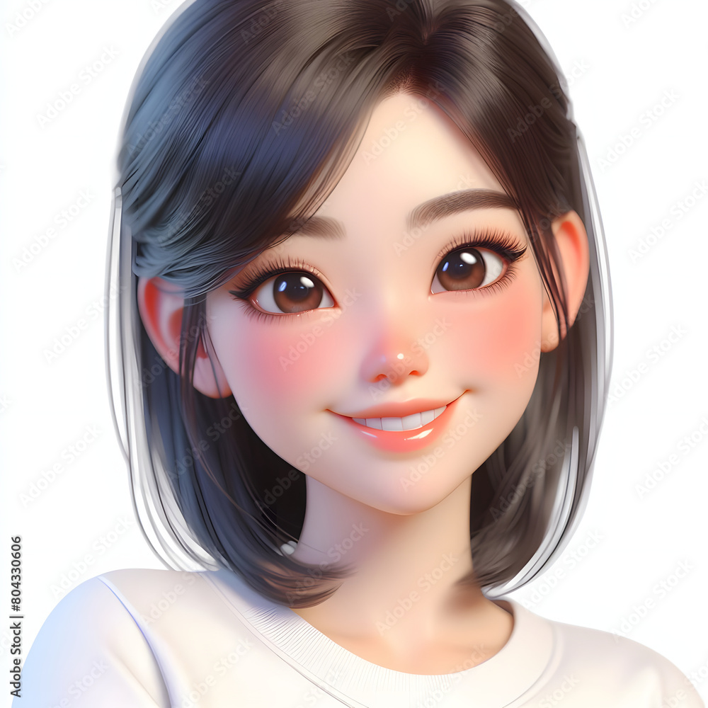 Happy Asian cartoon character girl, young woman portrait, female, happy mood, feeling expression concept, beautiful eyes, 3d style, isolated on a white background Happy Asian cartoon character girl, young woman portrait, female, happy mood, feeling expression concept, beautiful eyes, 3d style, isolated on a white background