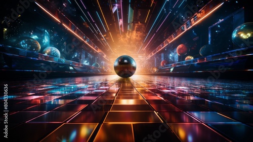 Dance Disco Ball: Vibrant Lights on Tiled Dance Floor