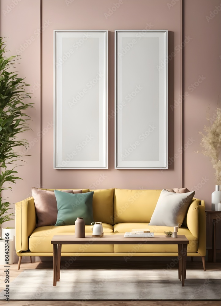 modern living room with sofa minimalist mockup photo with two white blank frame modern living room with sofa minimalist mockup photo with two white blank frame