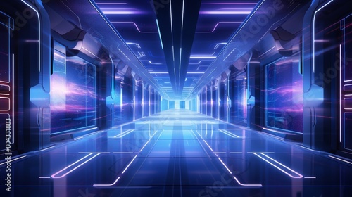 conceptual server room with neon blue emissive.  © Shades3d
