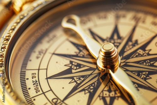 A golden compass with a needle pointing.