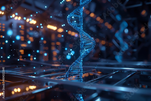 In the controlled environment of a futuristic lab 3D animations of DNA strands twist and turn as scientists apply cuttingedge biotechnology to edit genes with unprecedented precision. Generative ai. photo